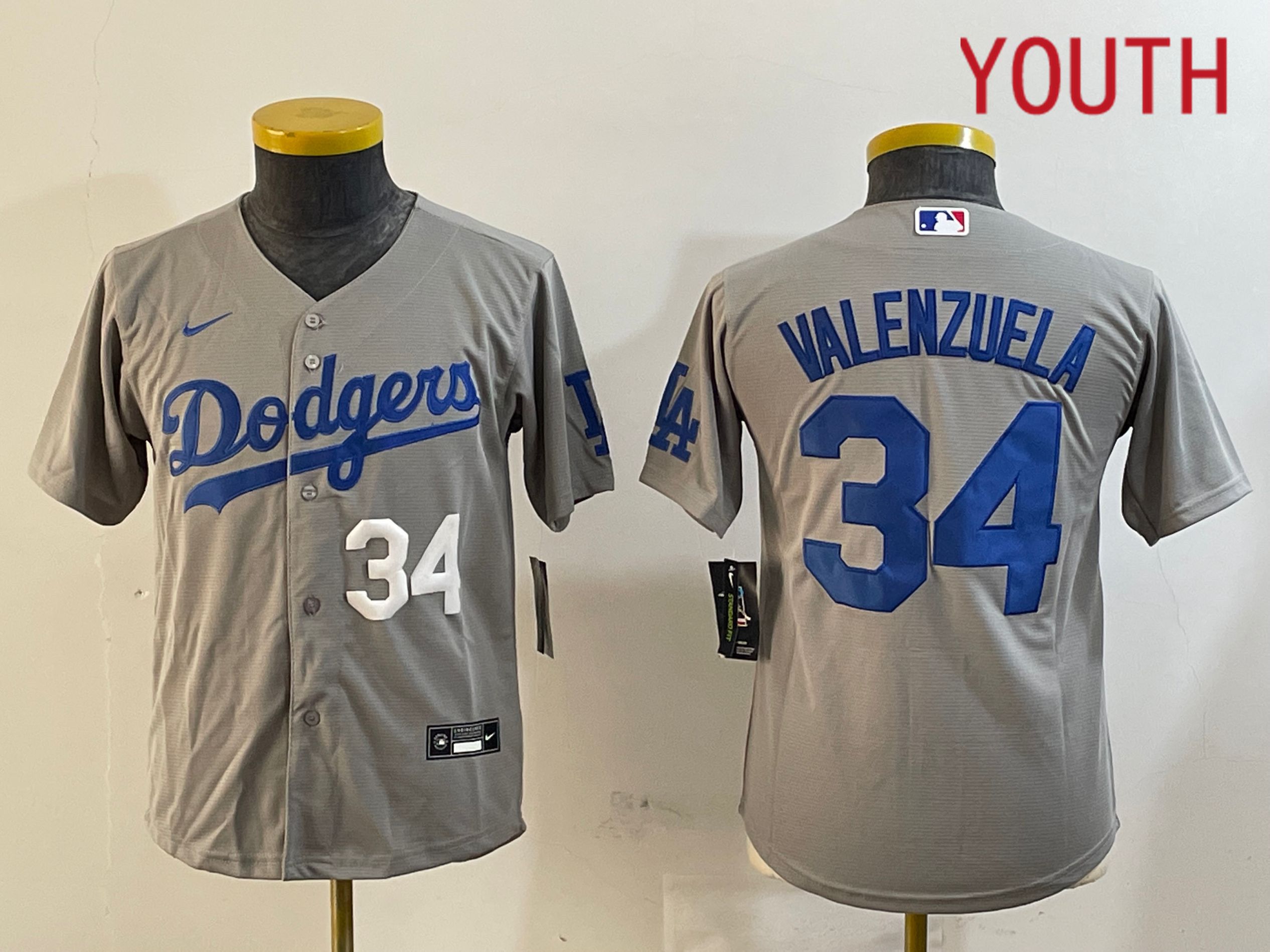 Youth Los Angeles Dodgers 34 Valenzuela Grey Game 2024 Nike MLB Jersey style 12161